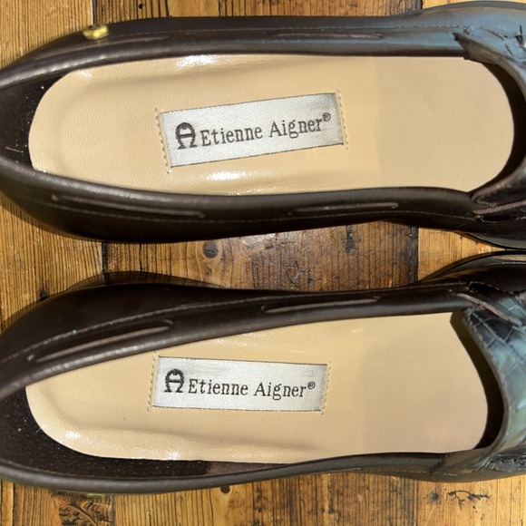 Etienne Aigner Gotham Brown Embossed Penny Loafer Womens Shoes Flats Tassel 8.5M - Picture 11 of 14